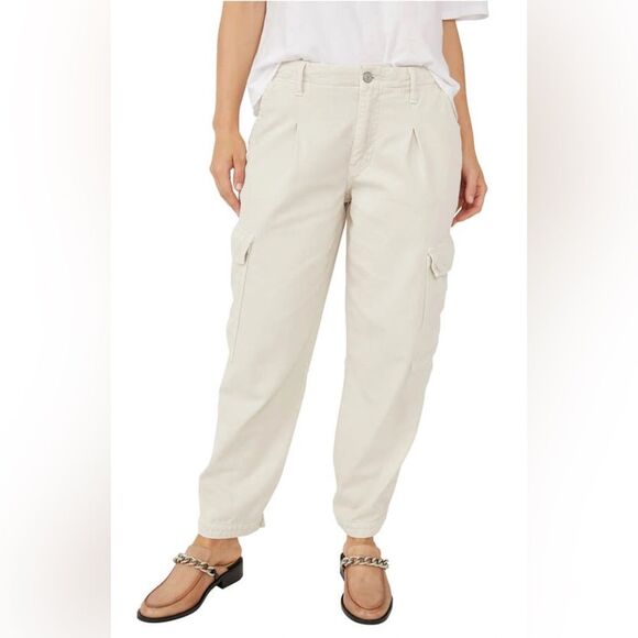 Free People First Light Utility Cargo Pant ALMOND MILK cream wide leg size 12 - Picture 3 of 15